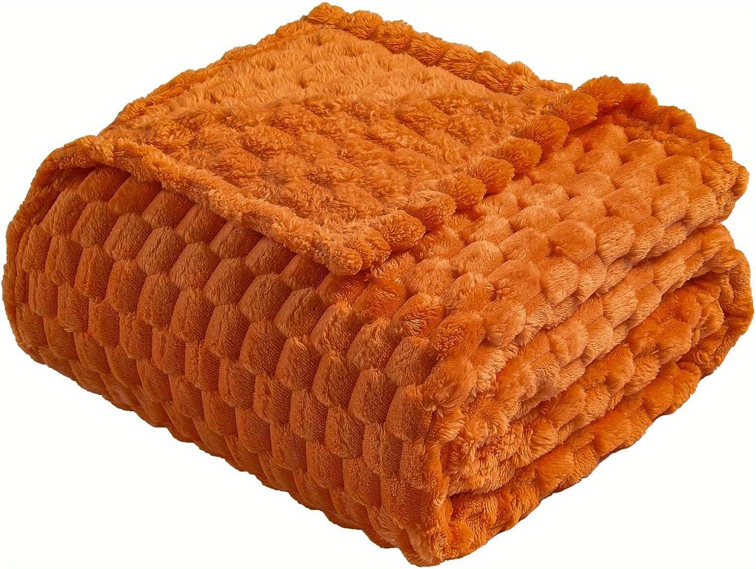 ultra soft burnt orange flannel throw blanket 3d jacquard cozy warm for couch sofa bed chair     tear resistant lightweight details 5