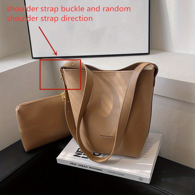 Letter Detail Textured Bucket Bag