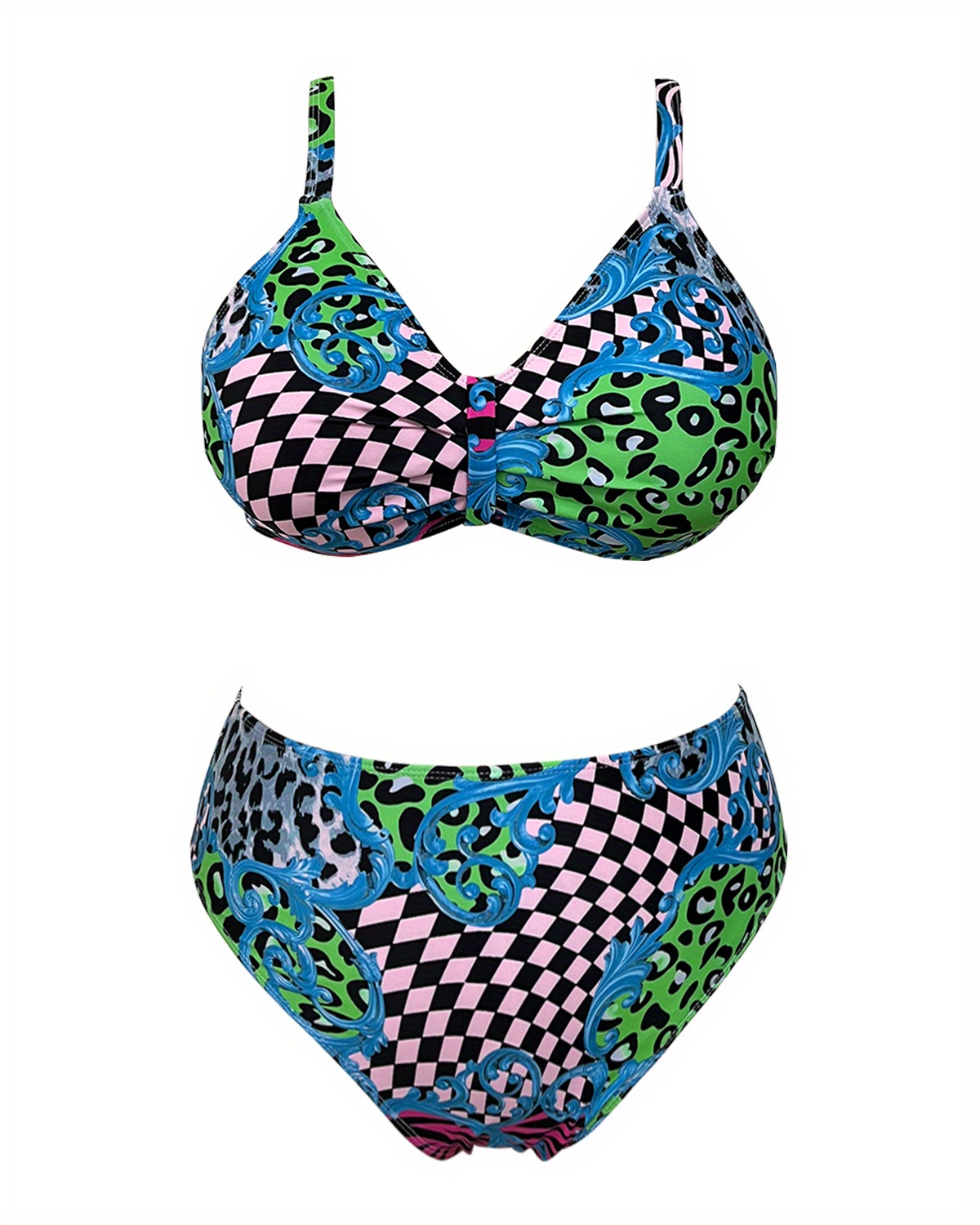 Plus Size Casual Bikini Set Women's Plus Leopard Checkered Temu