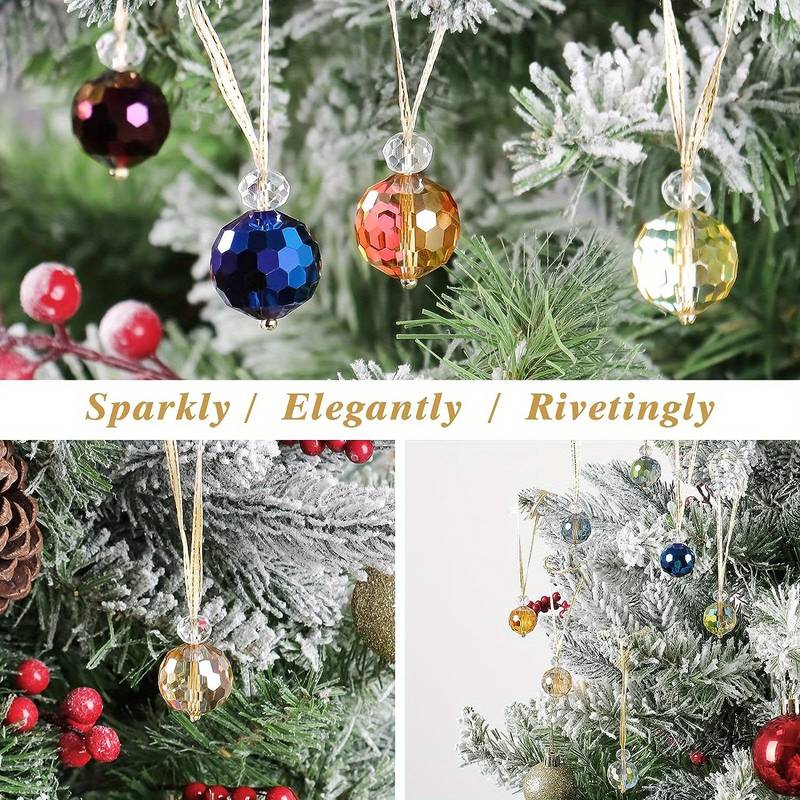 12 Palline Di Natale In Cristallo Color Oro – Prismi Decorativi 2,2 Cm Con Corda, Per Albero, Addobbi Natalizi, Feste, Matrimoni