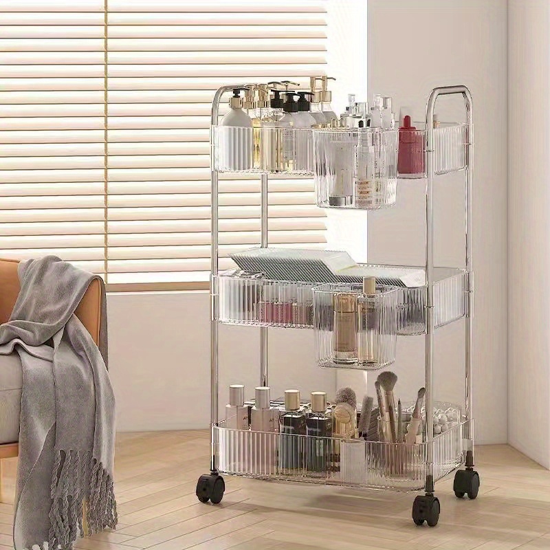 Multi tier Storage Rack With Wheels Mobile Trolley Organizer - Temu