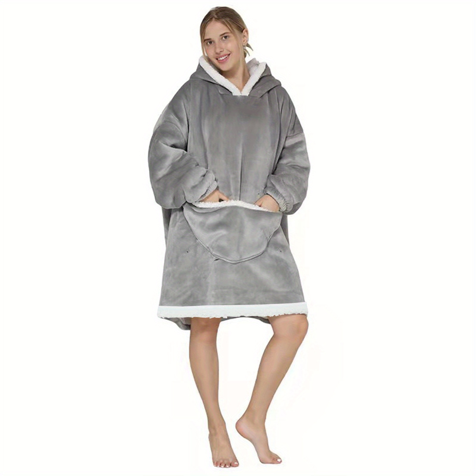 Oversized Grey Stars Hooded Plush Fleece With Reversible Sherpa