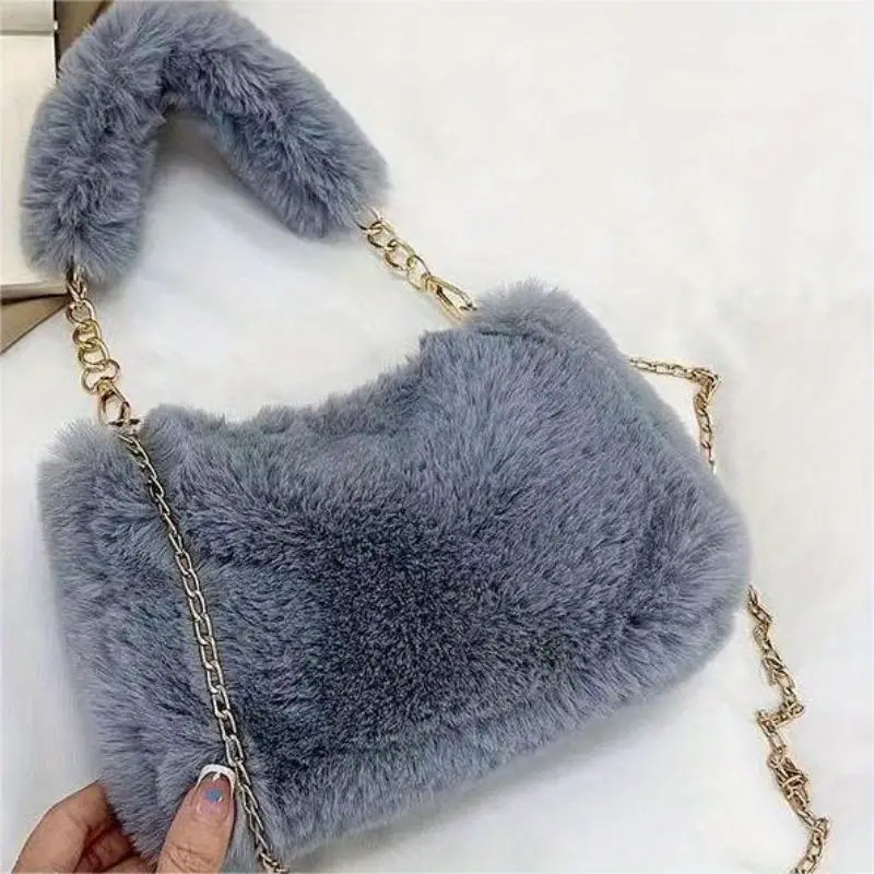 cute plush crossbody tote bag fluffy soft shoulder bag womens fashion handbag phone purse details 1