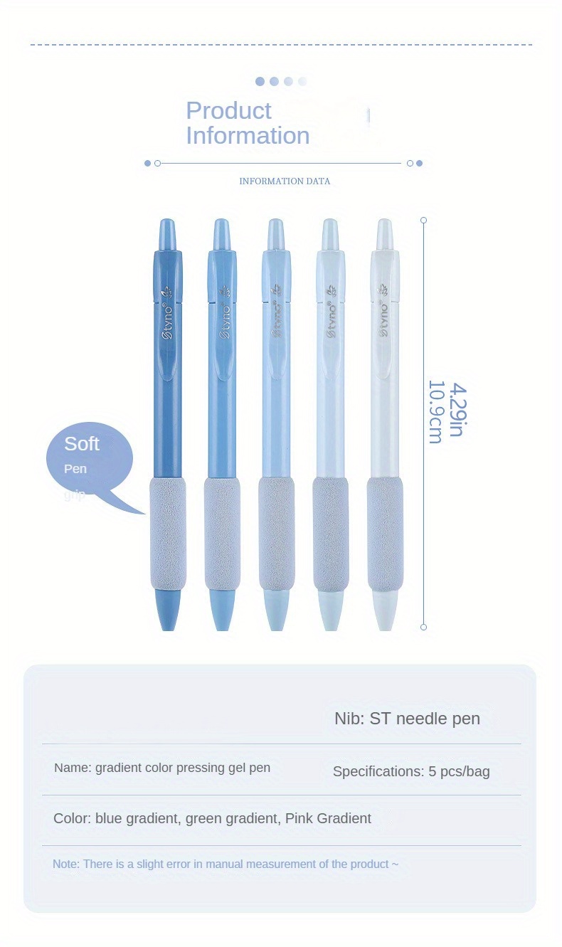 5 pezzi Set di penne a pennello, con penna neutra a pressione, penna nera,  punta della penna ST, compiti dello studente e penna a sfera per esami con ricarica  penna 0,5