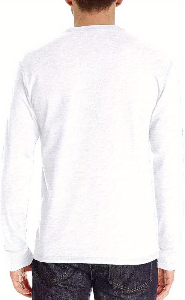 Camiseta De Botão Sólida Masculina, Top Casual Confortável De Manga Longa Para O Outono detalhes 7