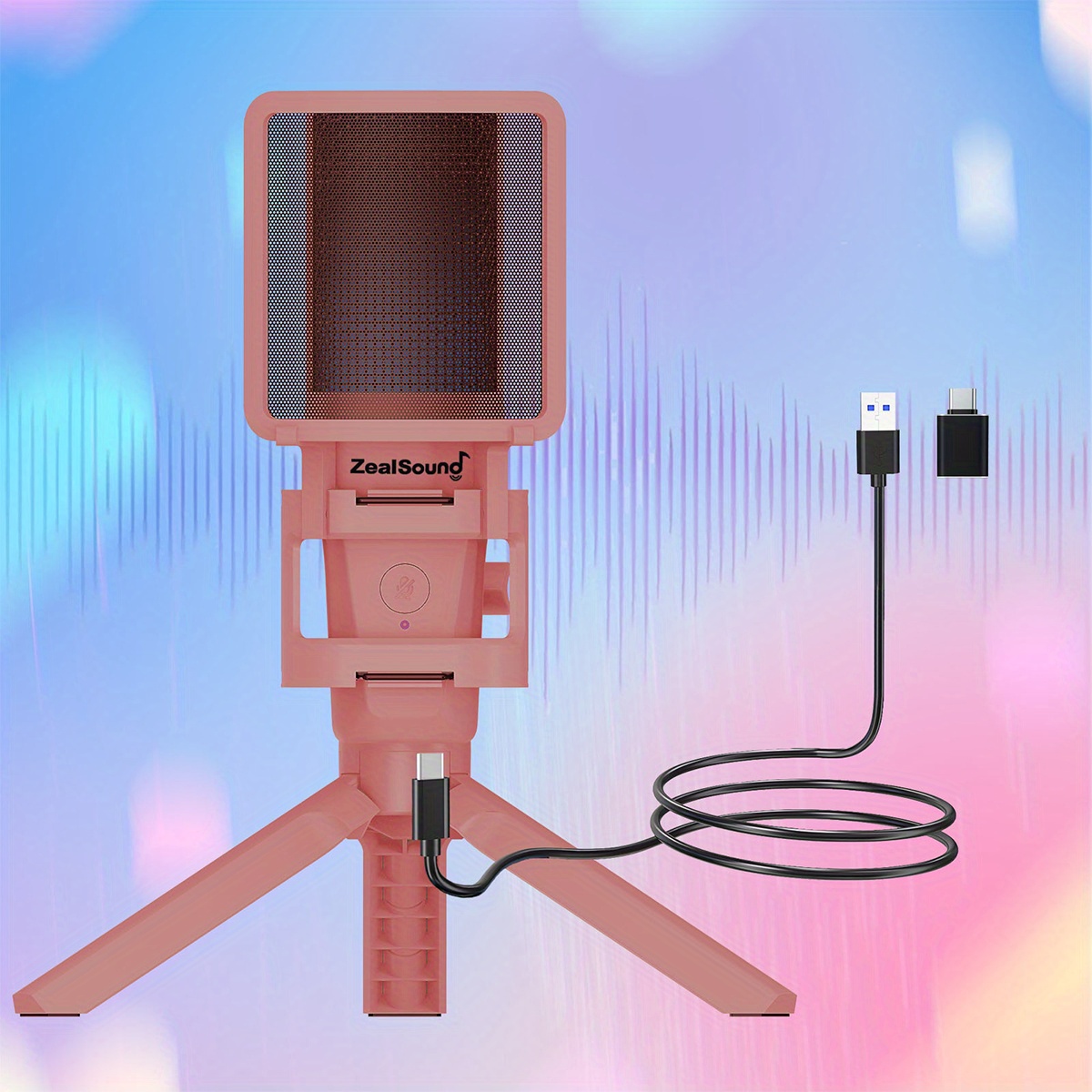  ZealSound Gaming USB Pink Microphone with Quick Mute