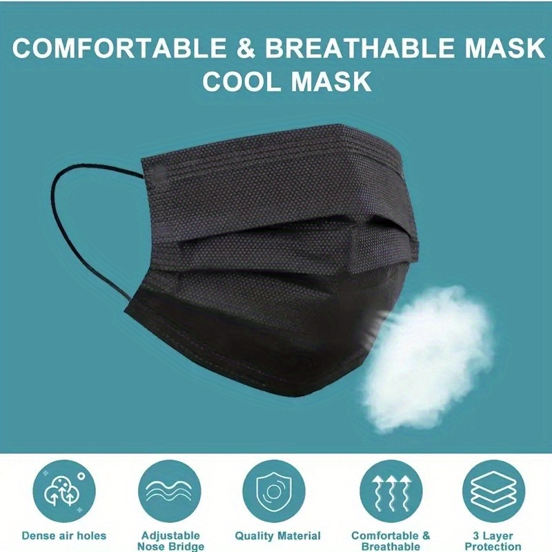 Black Disposable Face Masks 3 ply Breathable Comfortable Temu New Zealand