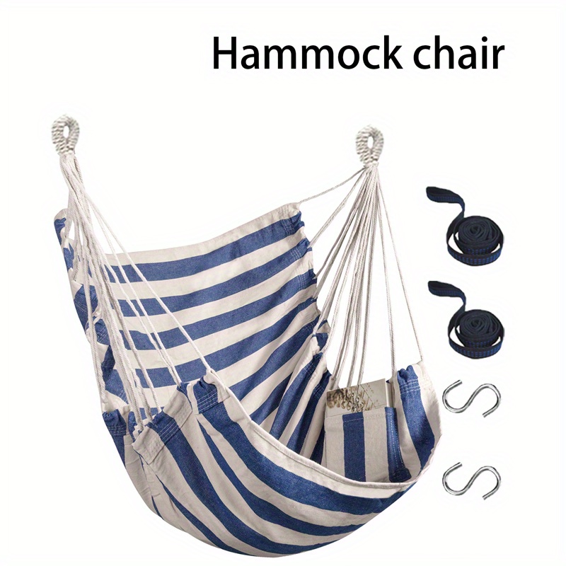 Hammock Chair Hanging Swing Foot Rest Cushions Suspension  Included,collapsible Metal Spreader Bar For Durability Easy Storage Soft  Cotton Woven Hanging Chair Side Pocket - Temu United Arab Emirates