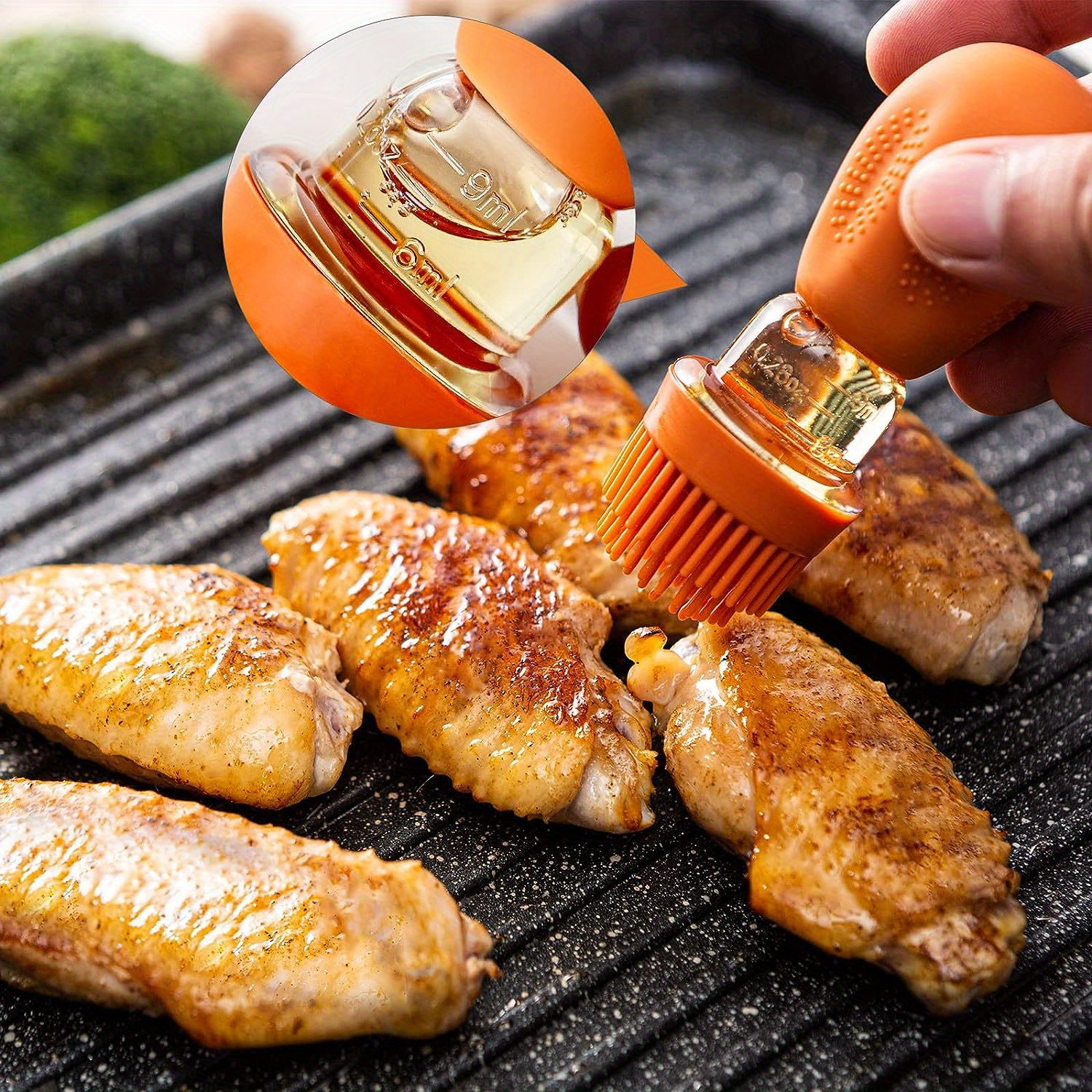 2 In 1 Grease Dispenser Bottle, Glass Bottle With Silicone Grill Brush,  Large Capacity Kitchen Grease Dispenser For Cooking, Grilling. 1 Pc Orange  Gre