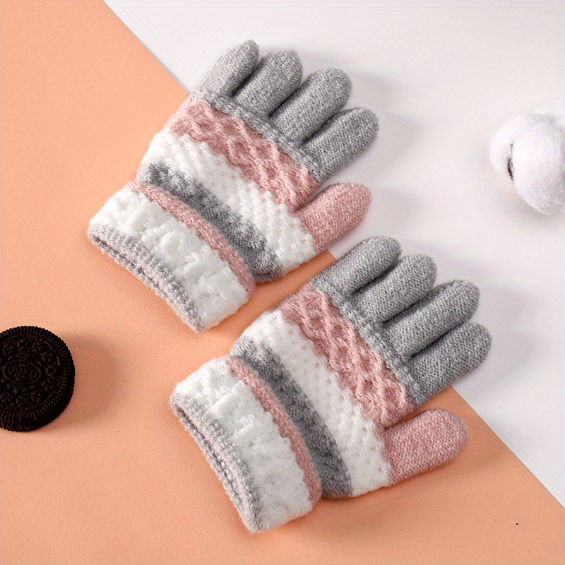 Gloves Autumn Winter Kindergarten Kids Cute Striped Separated Warm Knit Children Gloves