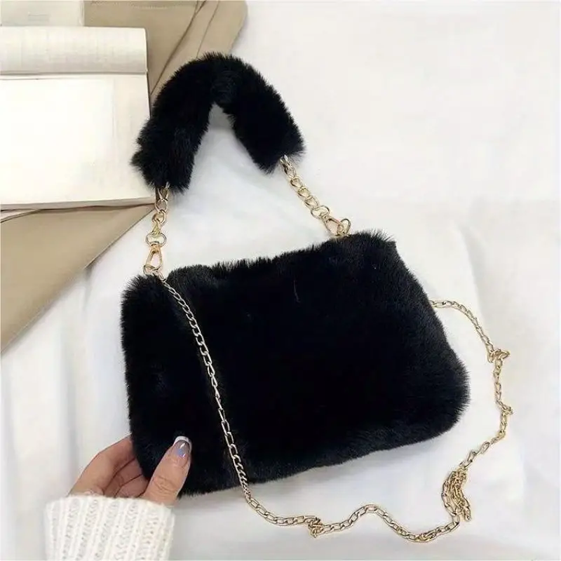 cute plush crossbody tote bag fluffy soft shoulder bag womens fashion handbag phone purse details 0