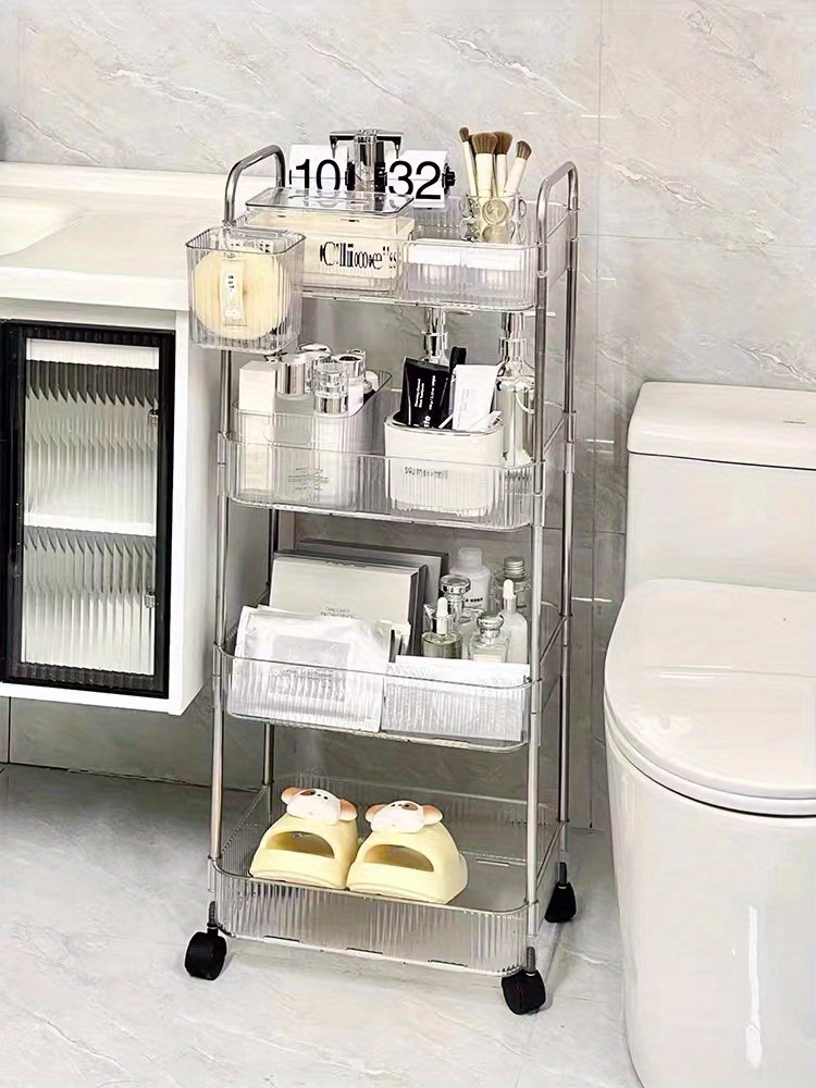 1pc/luxurious Transparent Bathroom Toiletries Organizer Trolley