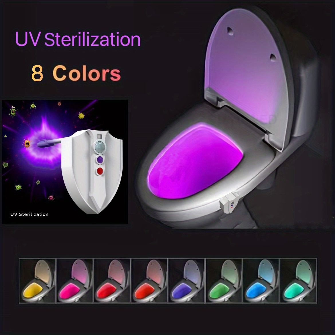 UV Toilet Lights LED Night Light Intelligent Motion Sensor 8/16-color Toilet  Lamp Bathroom Creative Lamp Led Human Induction