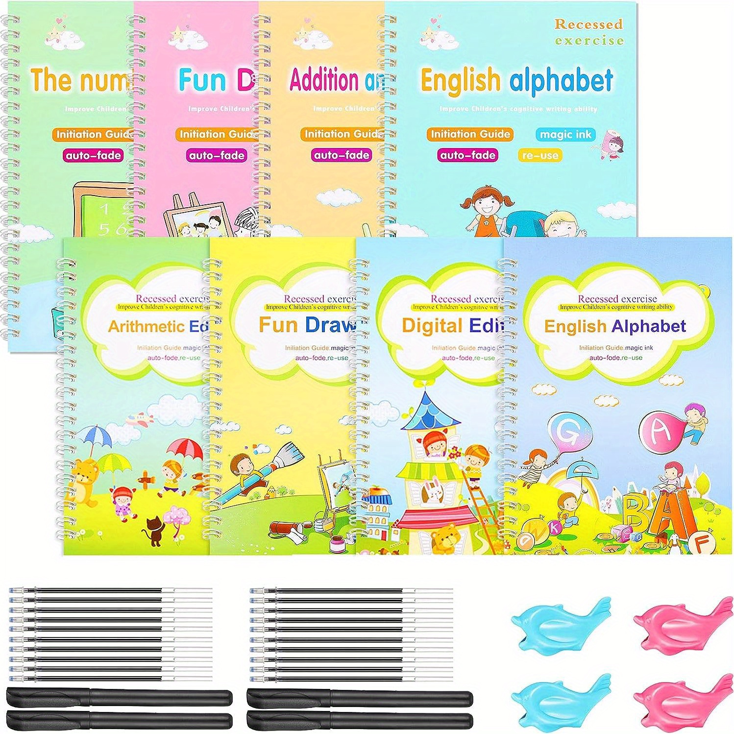 4 Large Reusable Groove Writing Exercise Books, Magic Writing Practice Copy  Books, To Help Children Improve Their Handwriting Ink Practice Calligraphy