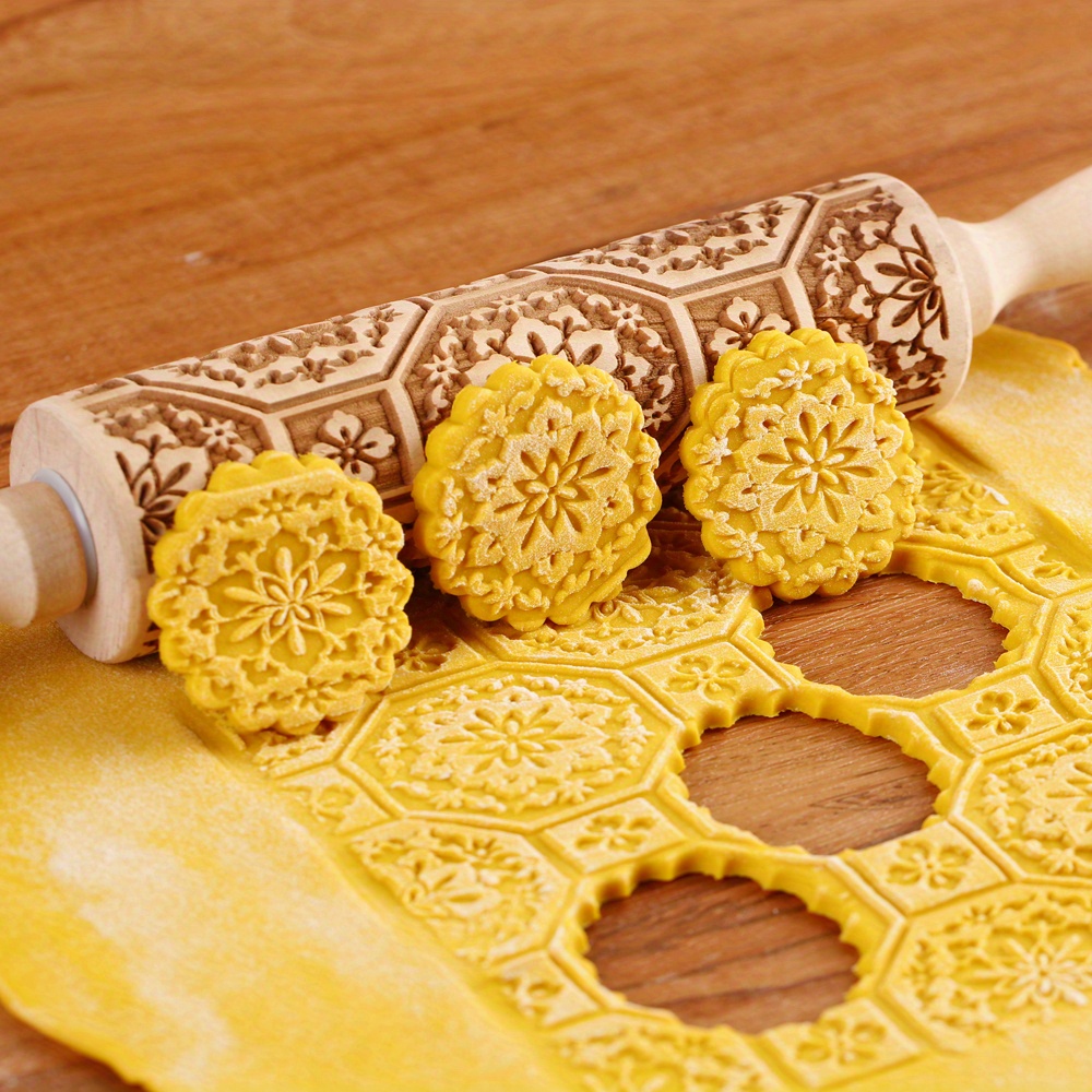 1pc, Wooden Embossing Rolling Pin With 20 Square Patterns (13.7inch), Deep  Laser Engraving Wooden Dough Roller, Cookie Stamp Tool For Pastry, Cake Bak