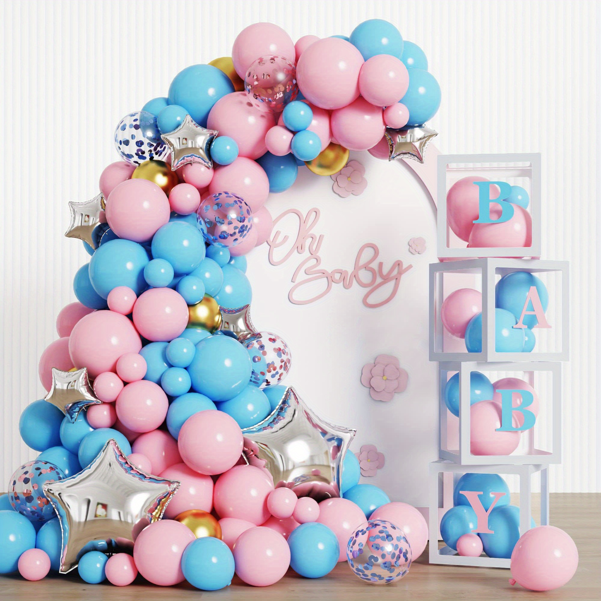 142pcs Blue Pink Balloons Garland Arch Kit Chessboard Foil for