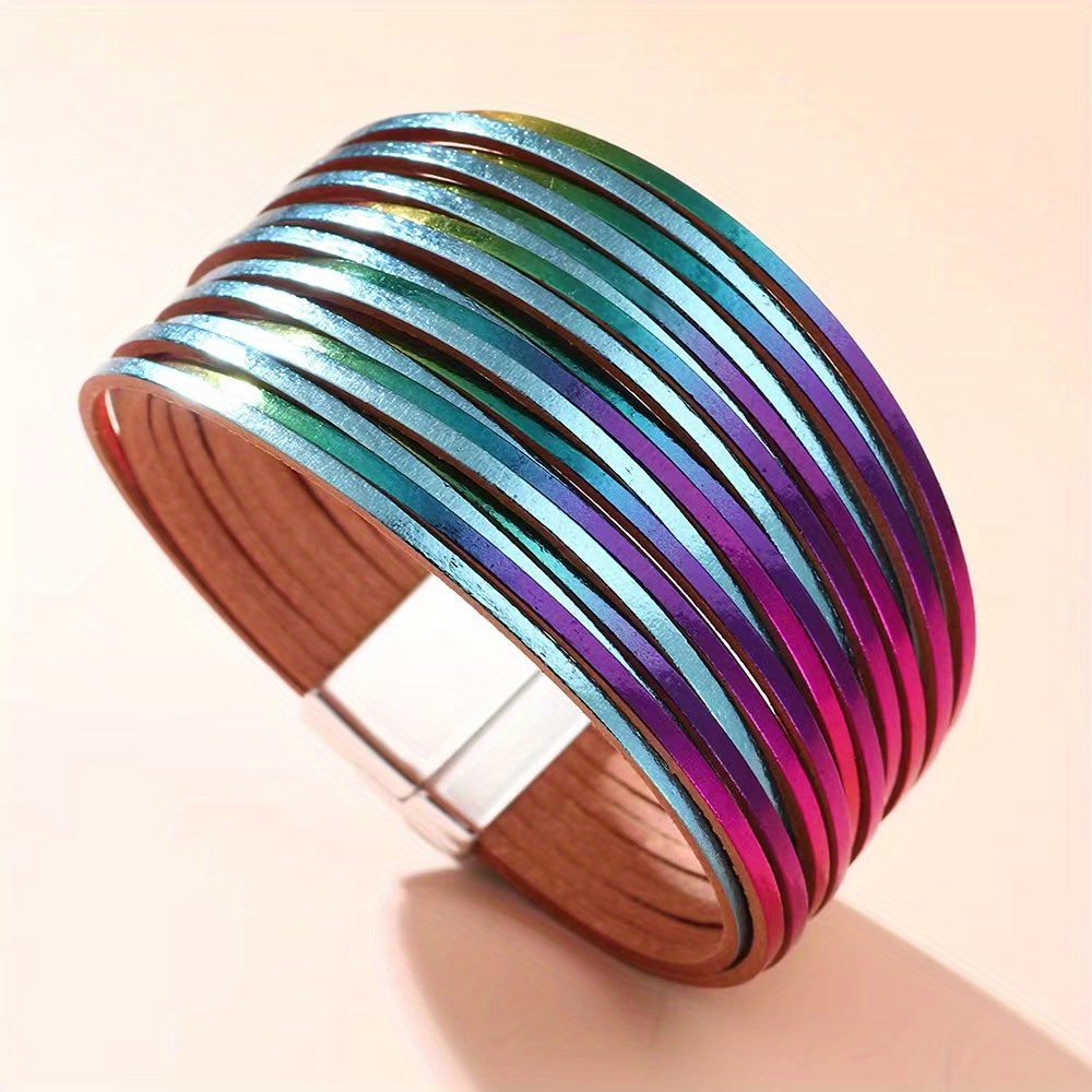 Boho Multicolor Ladies Cuff Bangle Leather Bracelet