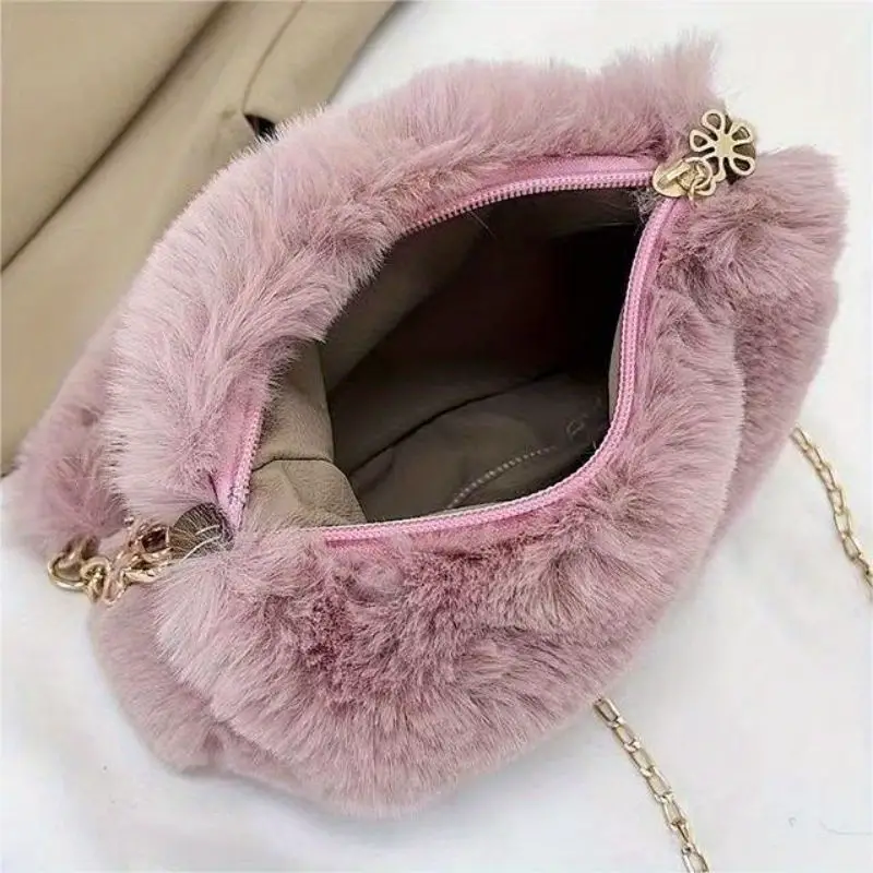 cute plush crossbody tote bag fluffy soft shoulder bag womens fashion handbag phone purse details 4