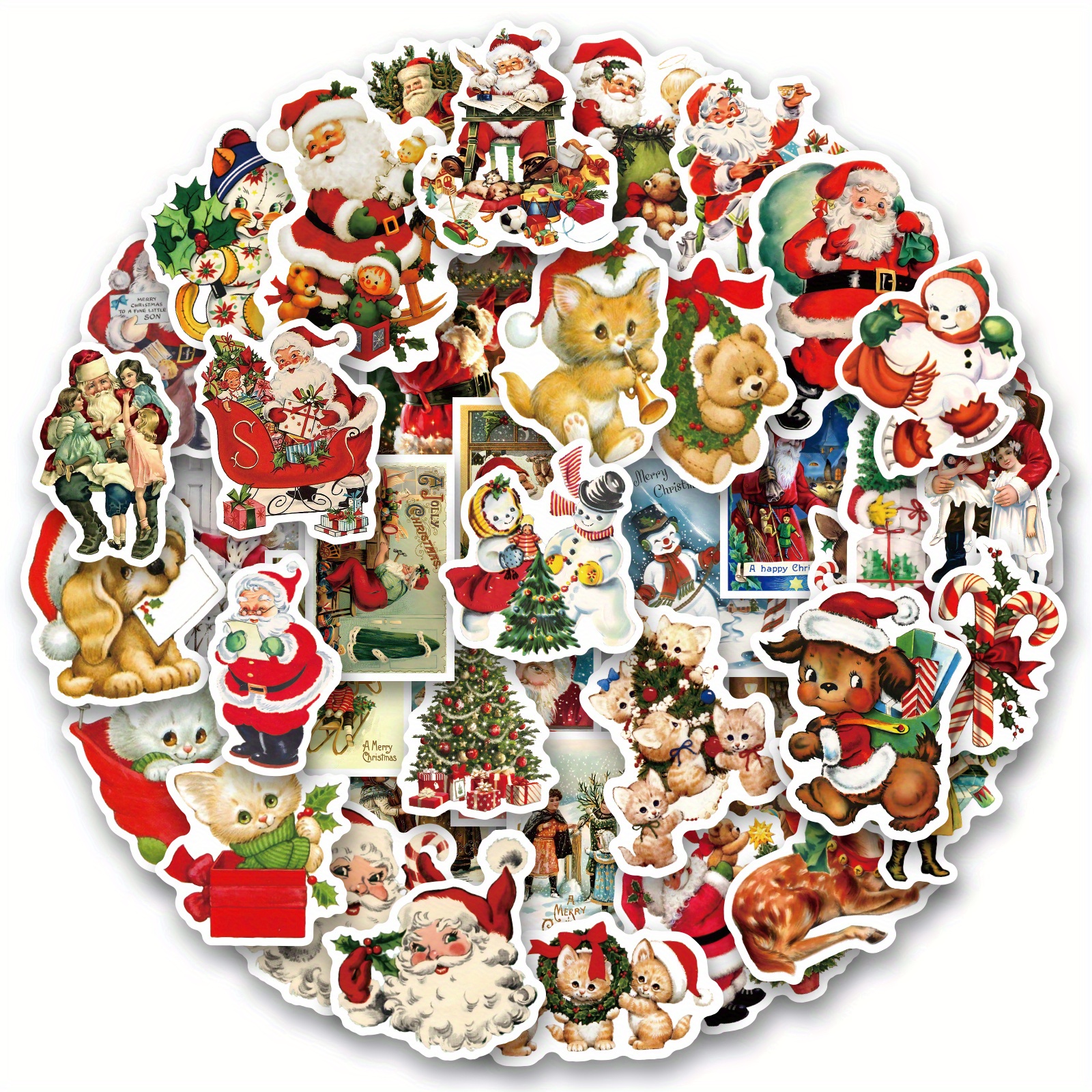 Christmas Stickers 50Pcs,Christmas Decorations Vinyl Waterproof  Stickers,Christmas Scrapbook Stickers for Laptop Bottles Envelopes Gifts  Tags Crafts