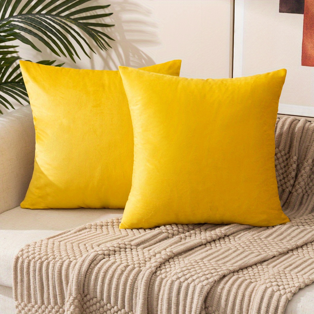 Velvet Yellow Throw Pillow Covers 18x18 Set of 4, Soft Brown Decorative  Pillows