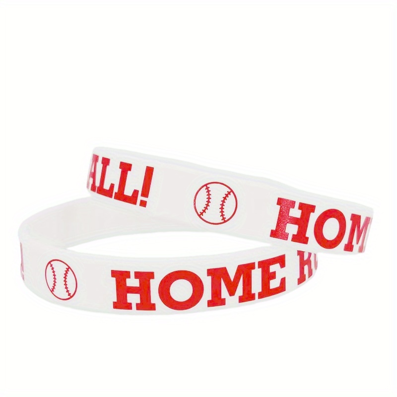 1pc Baseball & Softball Cheer Up Silicone Bracelet Home Run Play Ball Slogan Graphic Sports Wristband,Temu