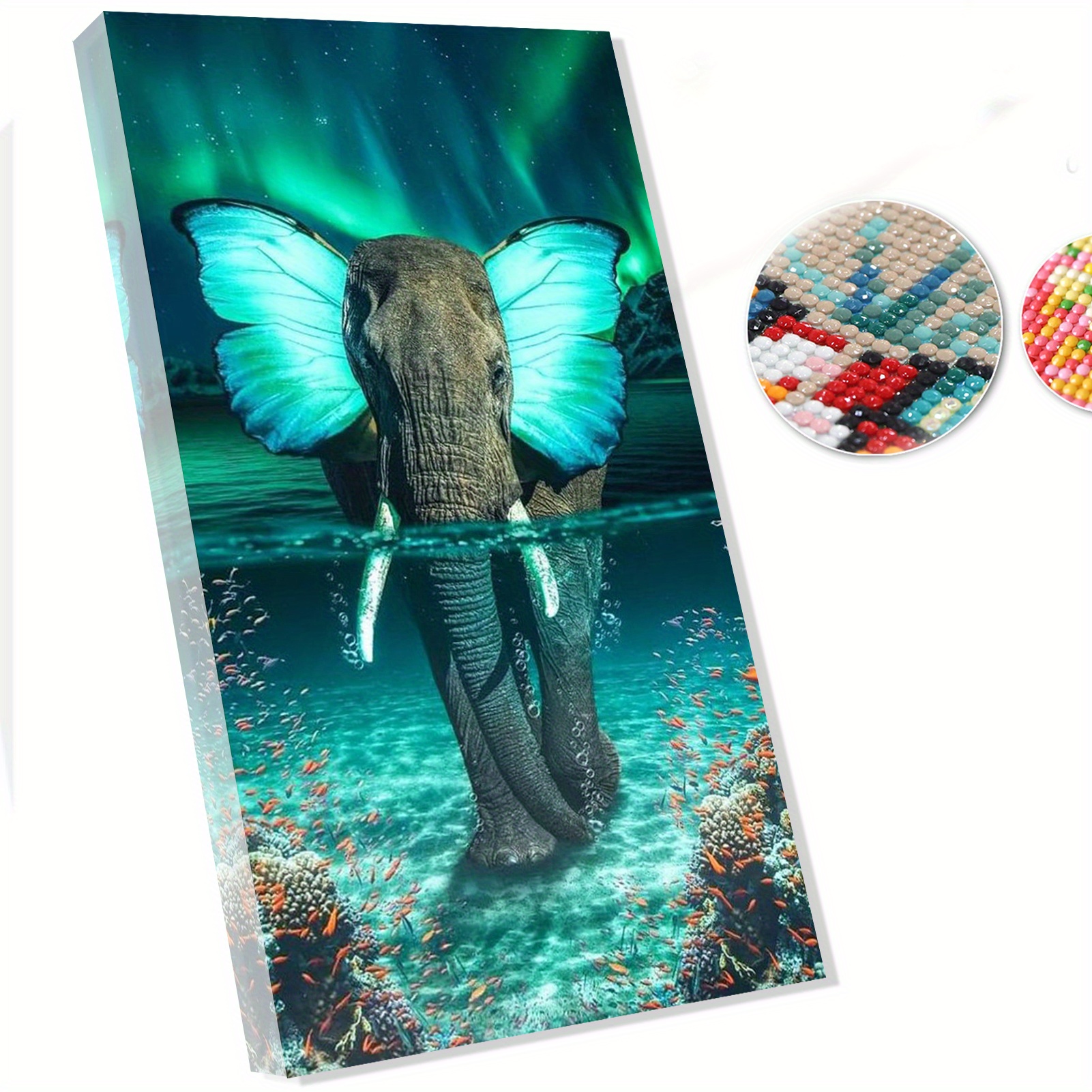 5D DIY Large Diamond Painting Kits For Adutls,15.7x27.5inch/40x70cm  Elephant Round Full Diamond Diamond Art Kits Picture By Number Kits For  Home Wall