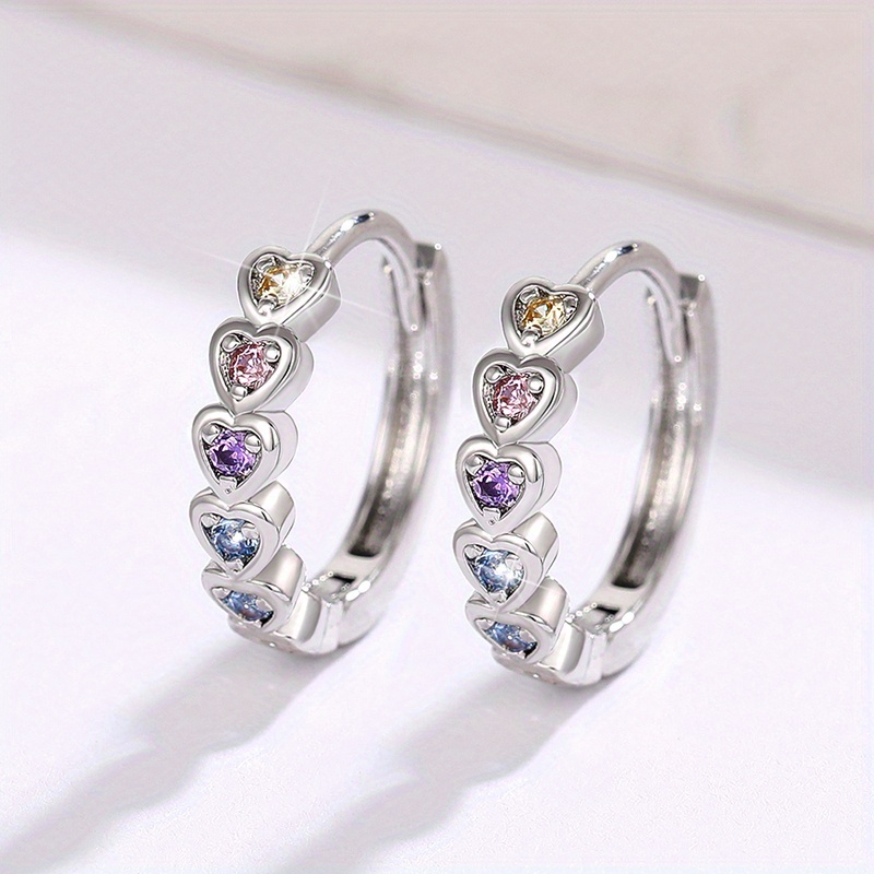 Image of Cute Multicolor Synthetic Zirconia Heart Hoop Earrings Women' Wear Fashion Earrings