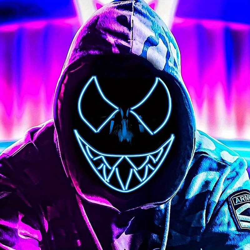 LED Light Up Men's Halloween Mask - Unique Neon Glow Masks