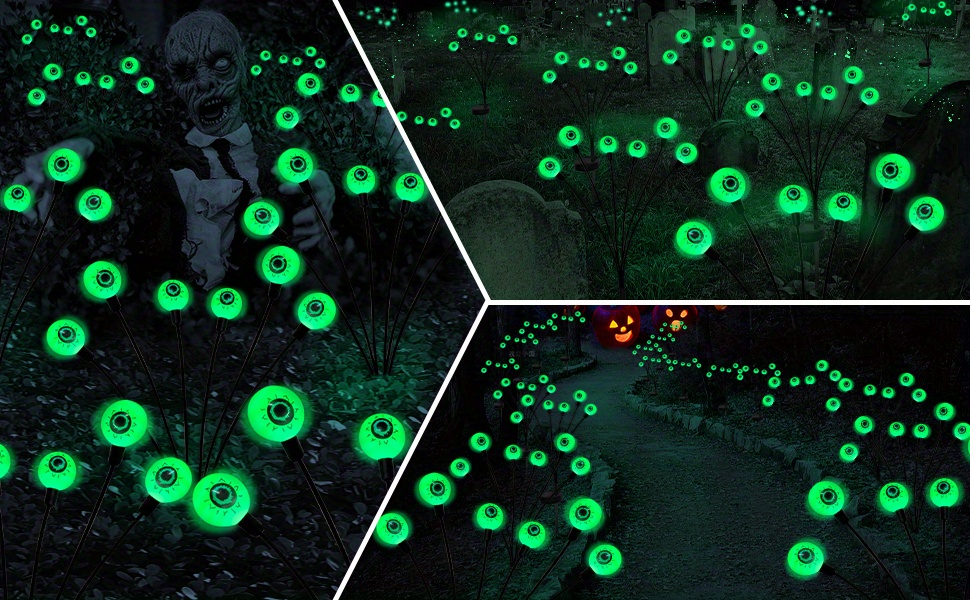 halloween decorations outdoor solar scary eyeball lights 48 64led green eyeball swaying firefly lights waterproof solar halloween path lights for yard garden lawn party decor 8 pack details 2
