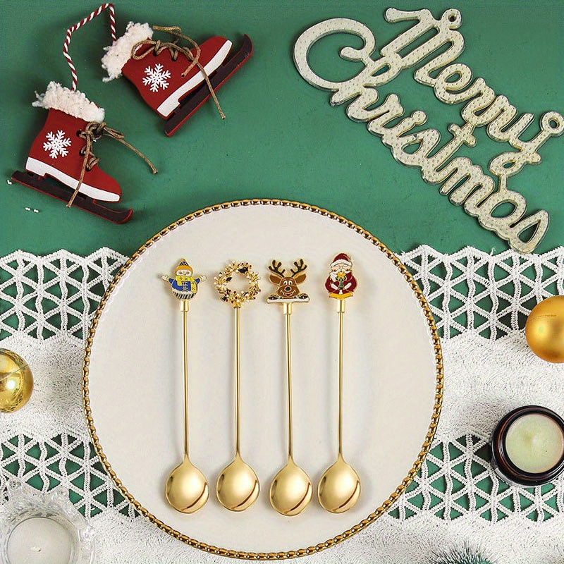 1 4pcs stainless steel cutlery set with gift box creative christmas cutlery set coffee stirring spoon dessert spoon tea spoon for home christmas   restaurant caf shop christmas gifts christmas accessories dinnerware accessories details 1