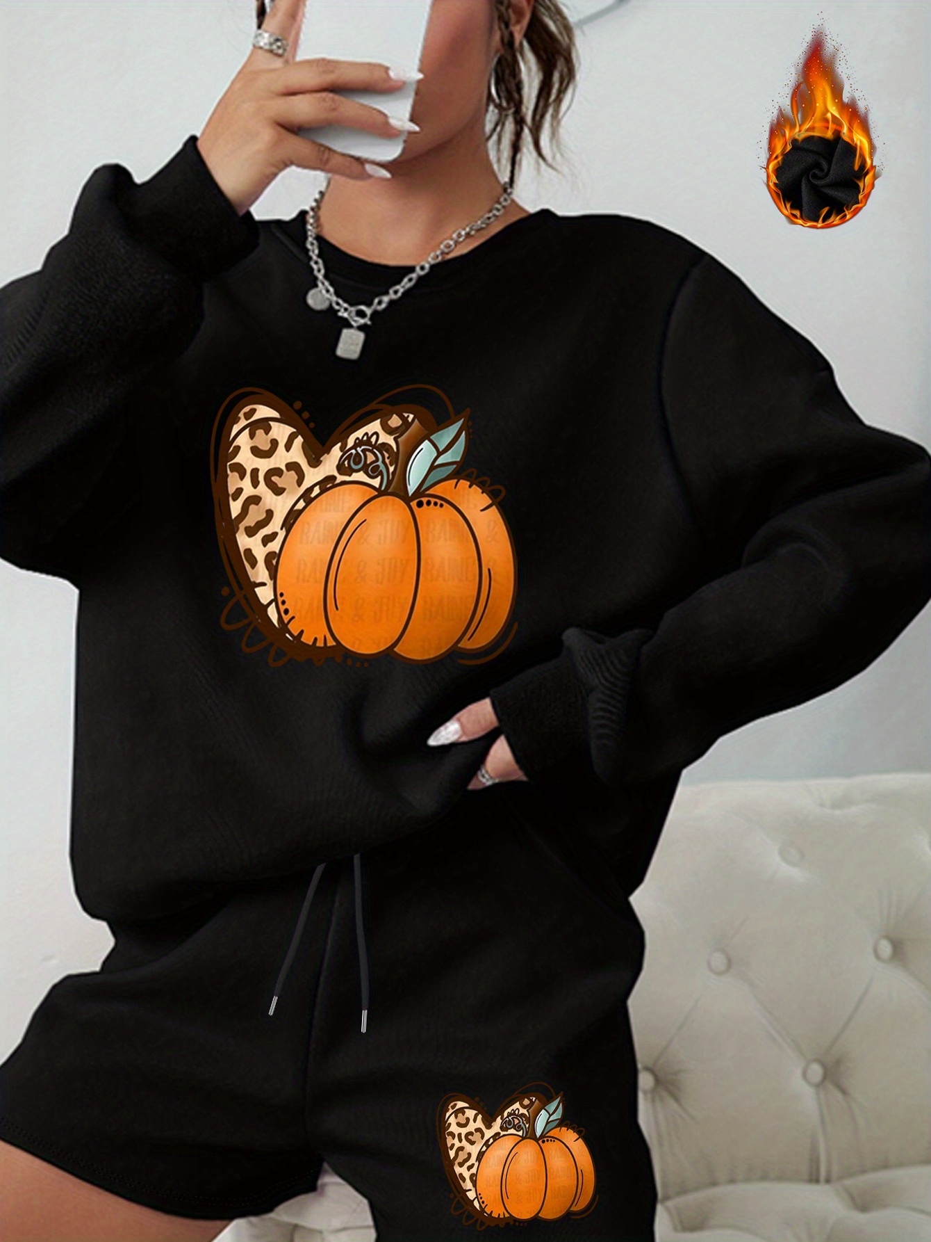 Halloween Pumpkin Print Two piece Set Long Sleeve Sweatshirt Temu