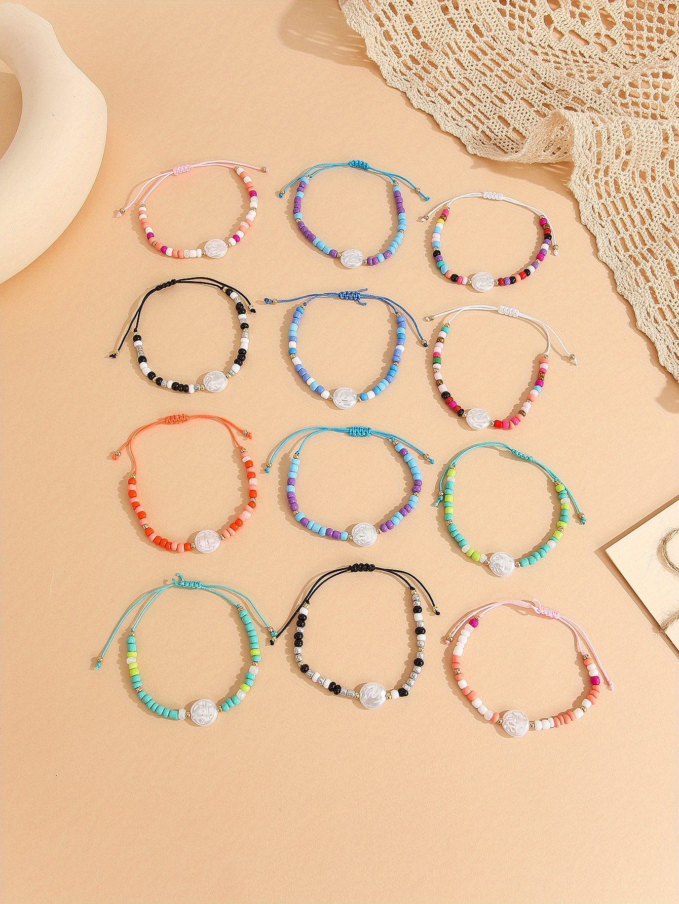 Colorful Mini Rice Beads Beaded Anklet Set Faux Pearls Boho Temu New Zealand