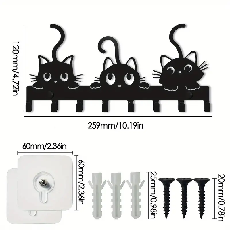 1pcs Cute Cat Key Rack, Wall Mounted Key Holder, Halloween Festive  Atmosphere, Black Cat Wall Rack Hook, Household Key Coat Hanger Hook, For  Home Room