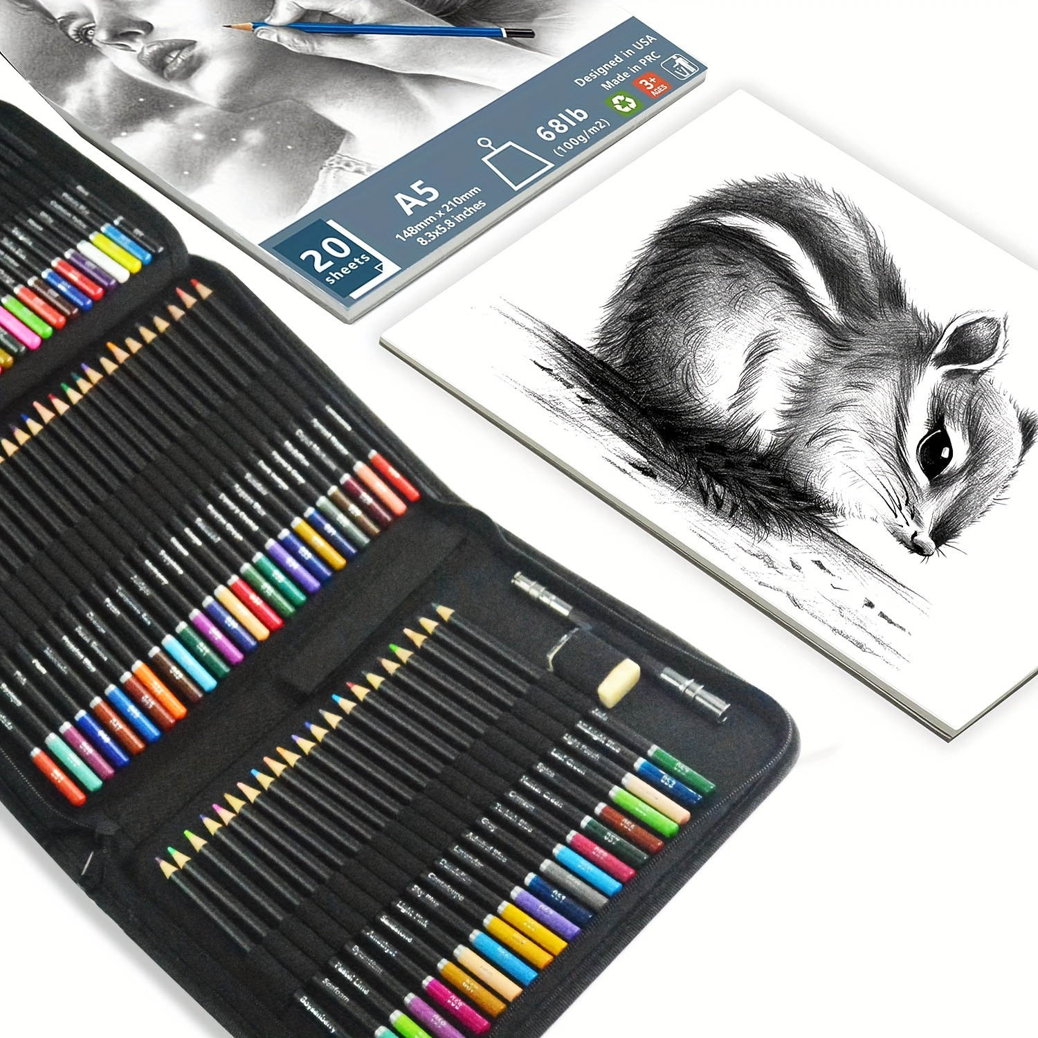 Drawing Kit Pencils Painting Set With 3 color Sketch Book - Temu