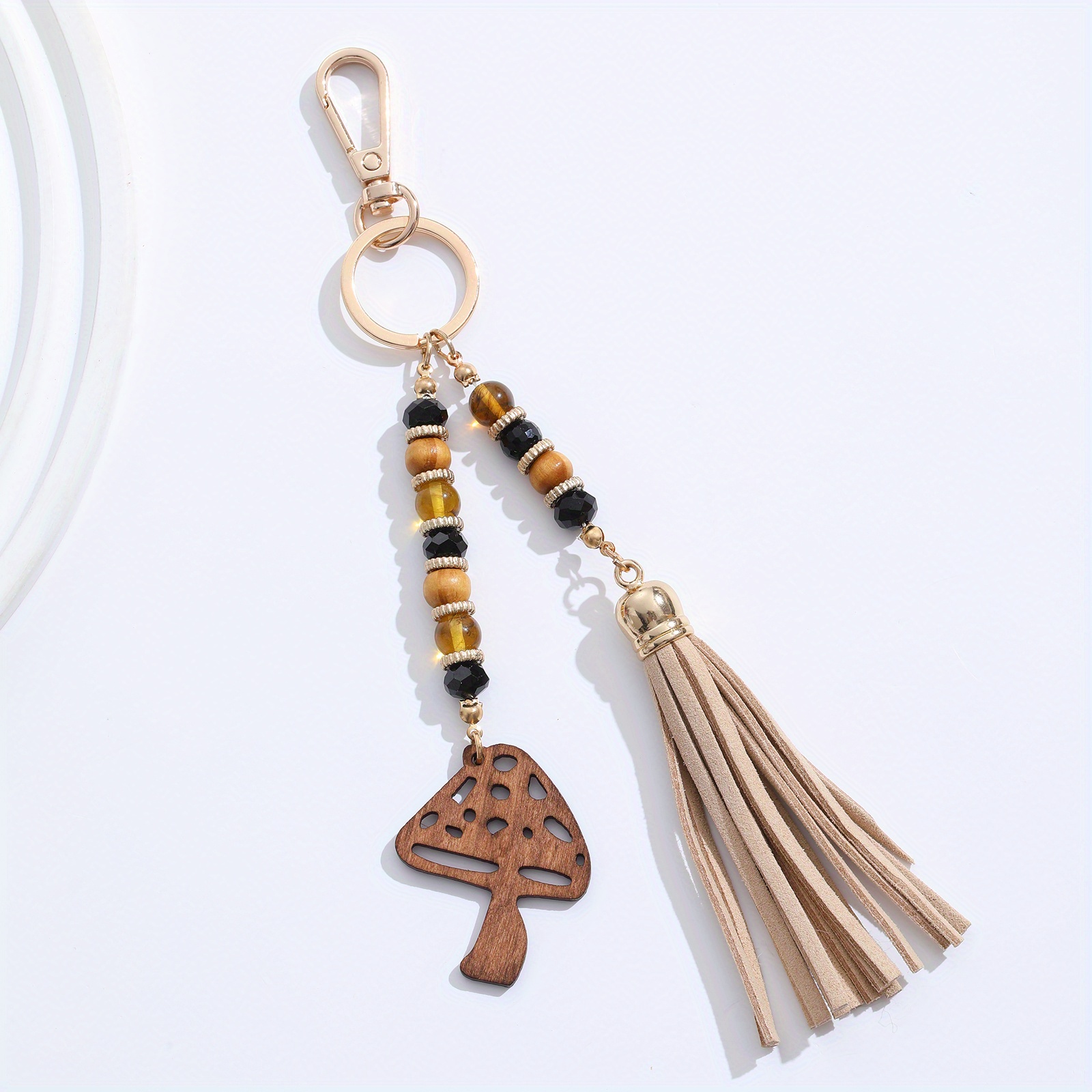 1pc Tassel Wooden Beads Imitation Silicone Beads Hand String Keychain for Men,Temu