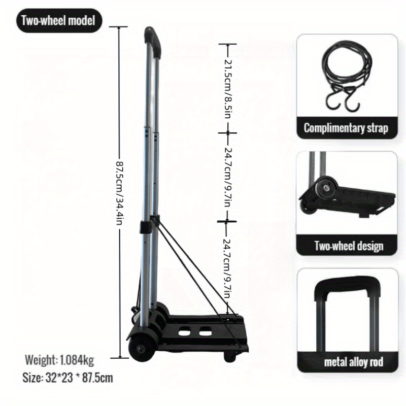 Portable Folding Trolley With Adjustable Handle, Wheels  Elastic Ropes  Perfect For Luggage, Travel, Shopping  Office Use! Temu