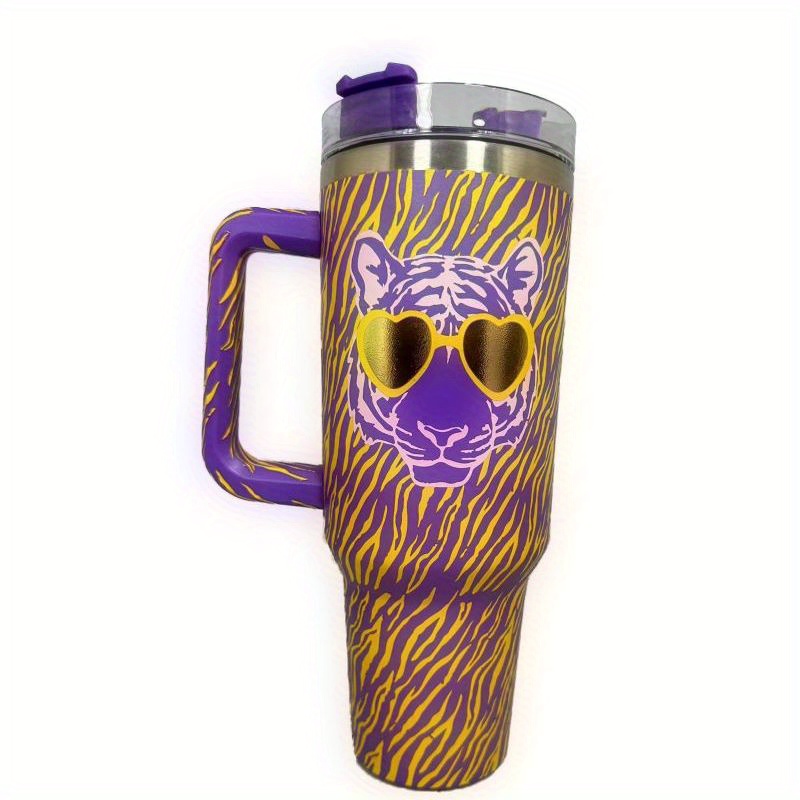 Tiger Pattern Tumbler With Lid And Straw 304 Stainless Steel - Temu