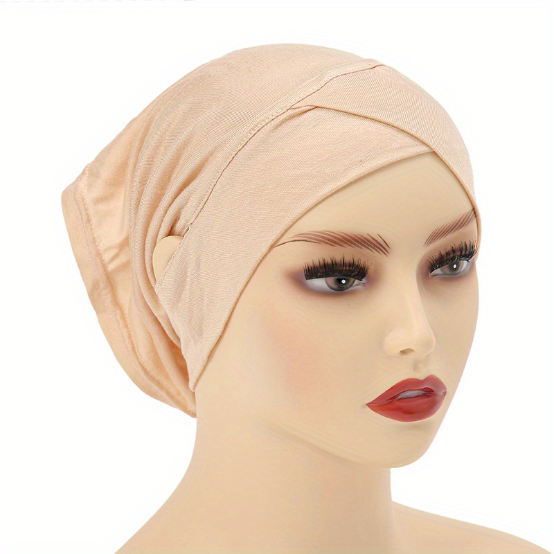 Solid Color Hijab Undercap with Ear Hole Casual Head Wraps Lightweight Elastic Skull Inner Hijab Hat Ramadan Headscarf Beanies for Women,Temu