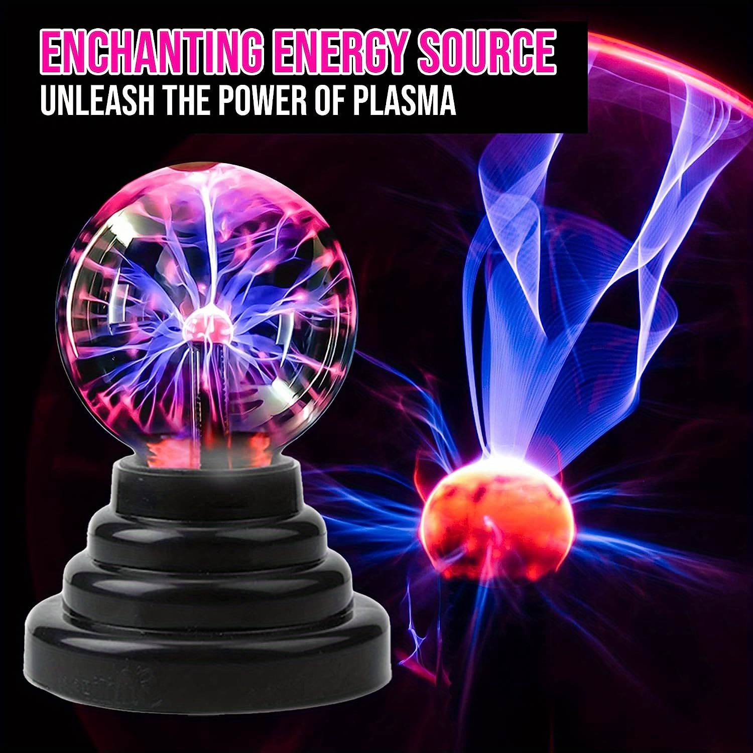 Lampe à boule Plasma de 3.94 pouces, lumière ambiante à électricité  statique, veilleuse Globe alimentée par USB pour