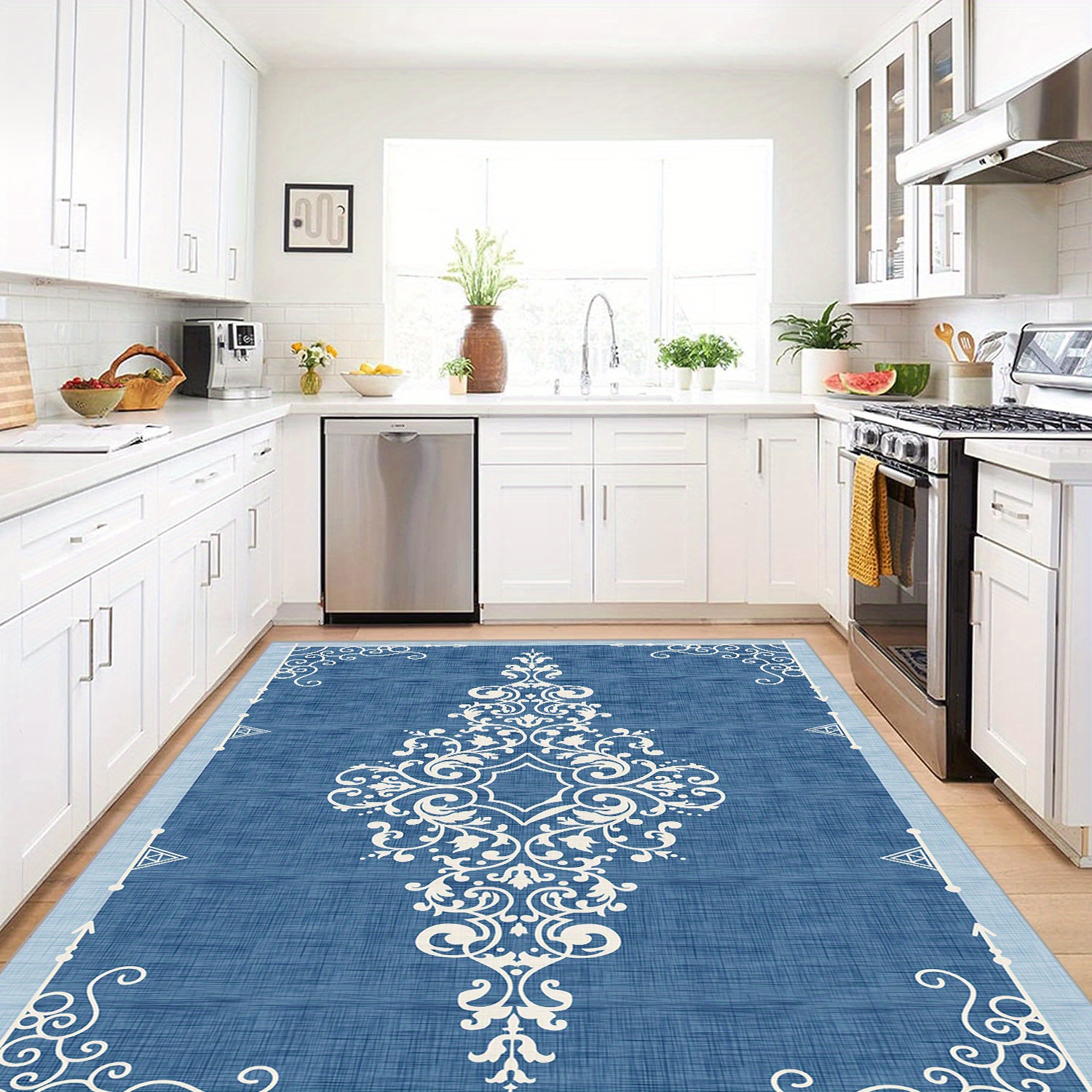 Blue Kitchen Rug Boho Anti Fatigue Kitchen Rugs, Vintage Absorbent Non Slip  Rugs,soft Faux Sheepskin Floor Mat For Living Room Bedroom Bedside, Easy To  Clean, Washable Anti-skid Throw Rugs Home Decor, Room