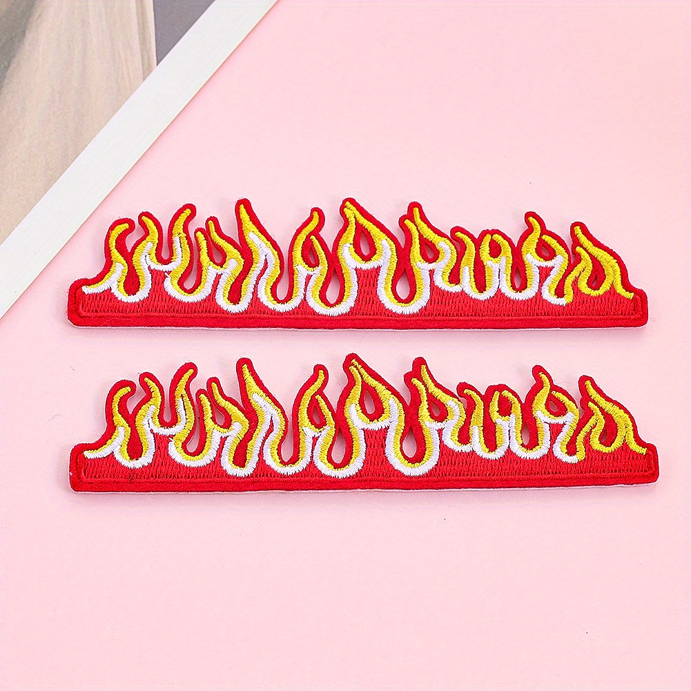 Image of 2pcs Beautiful Flame Applique Blazing Fire Embroidery Fabric Applique Denim Clothing Pants Bag Decoration Embroidery Applique Fabric Holes Diy Patch Stitched And Ironed