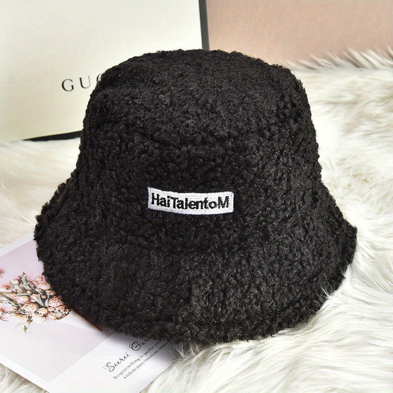 Beige Color Funky 1pc Hat, Men's Lamb Faux Fur Winter Warm Velvet Hats for Men Bucket Hat,Temu
