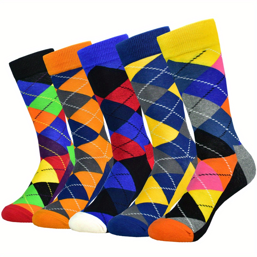 5 Pairs Of Men's Novelty, Interesting, Stylish, And Colorful Round-neck Dress Socks