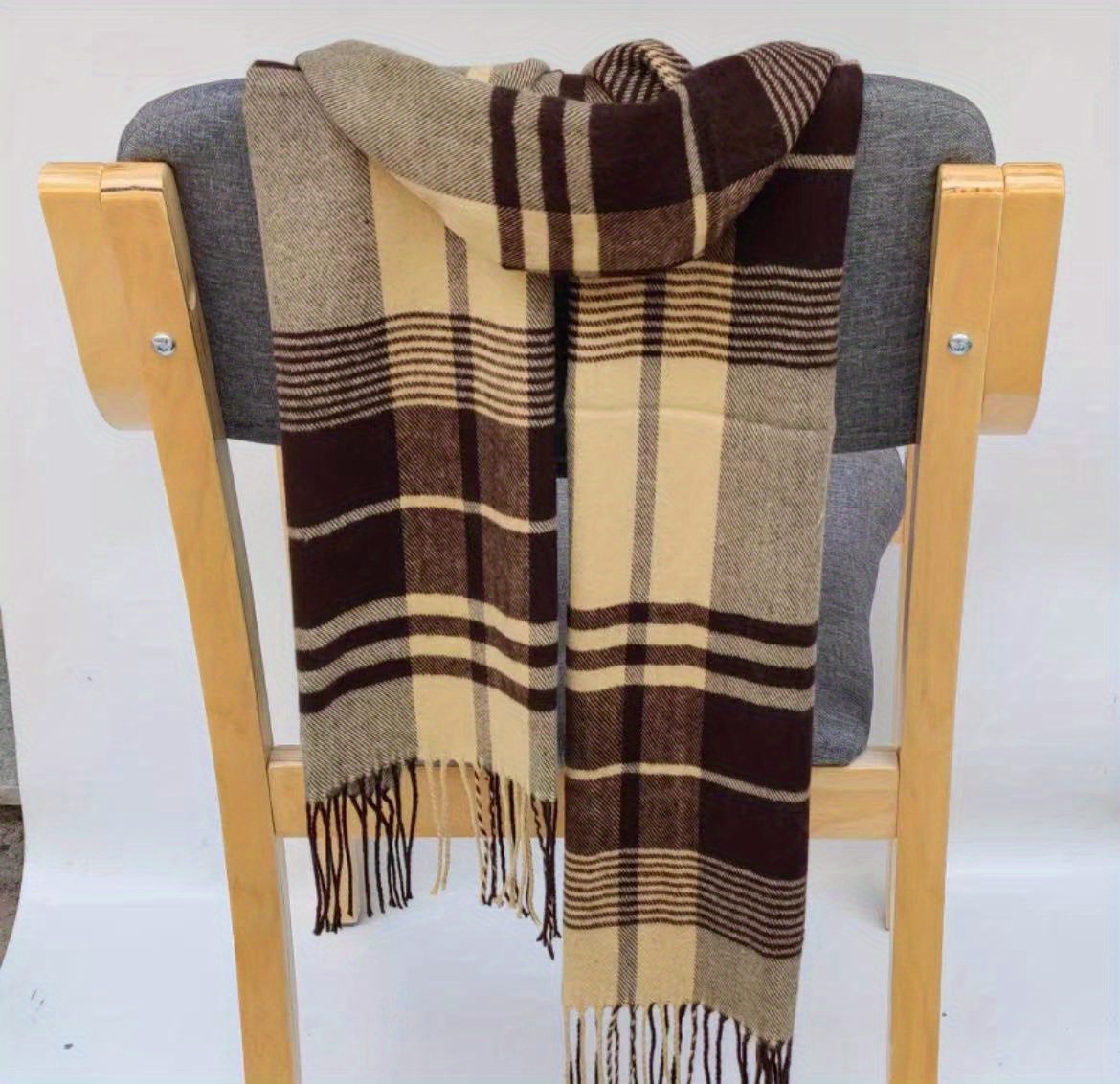 1pc Unisex Fashion Classic Plaid Coffee Brown Scarf Shawl For