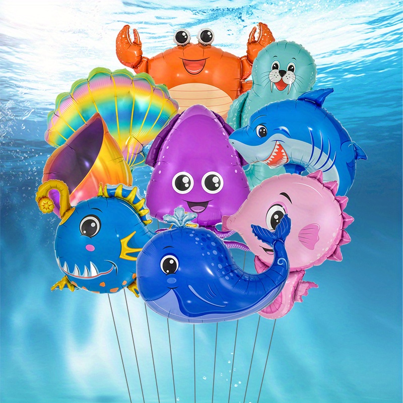 9pcs, Mini Ocean Animal Aluminum Film Balloon Set, Lantern  Fish/Seahorse/Chapter/Shark/Crab/Whale/Sea Shell/Sea Lion Holiday  Celebration Party Decorat