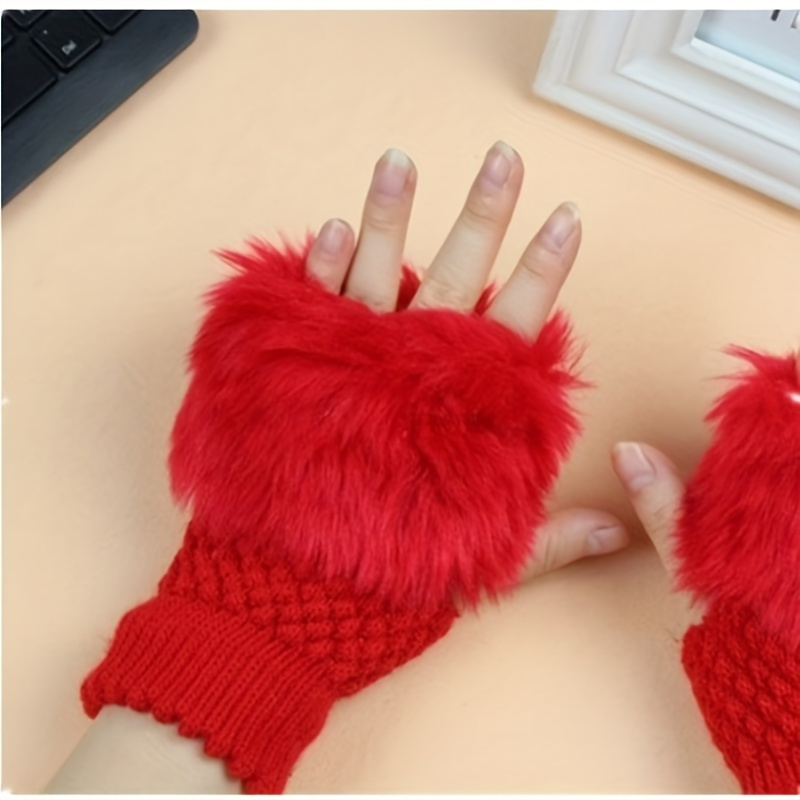 Women's Knitted Rex Rabbit Fur Fingerless Gloves | Overland