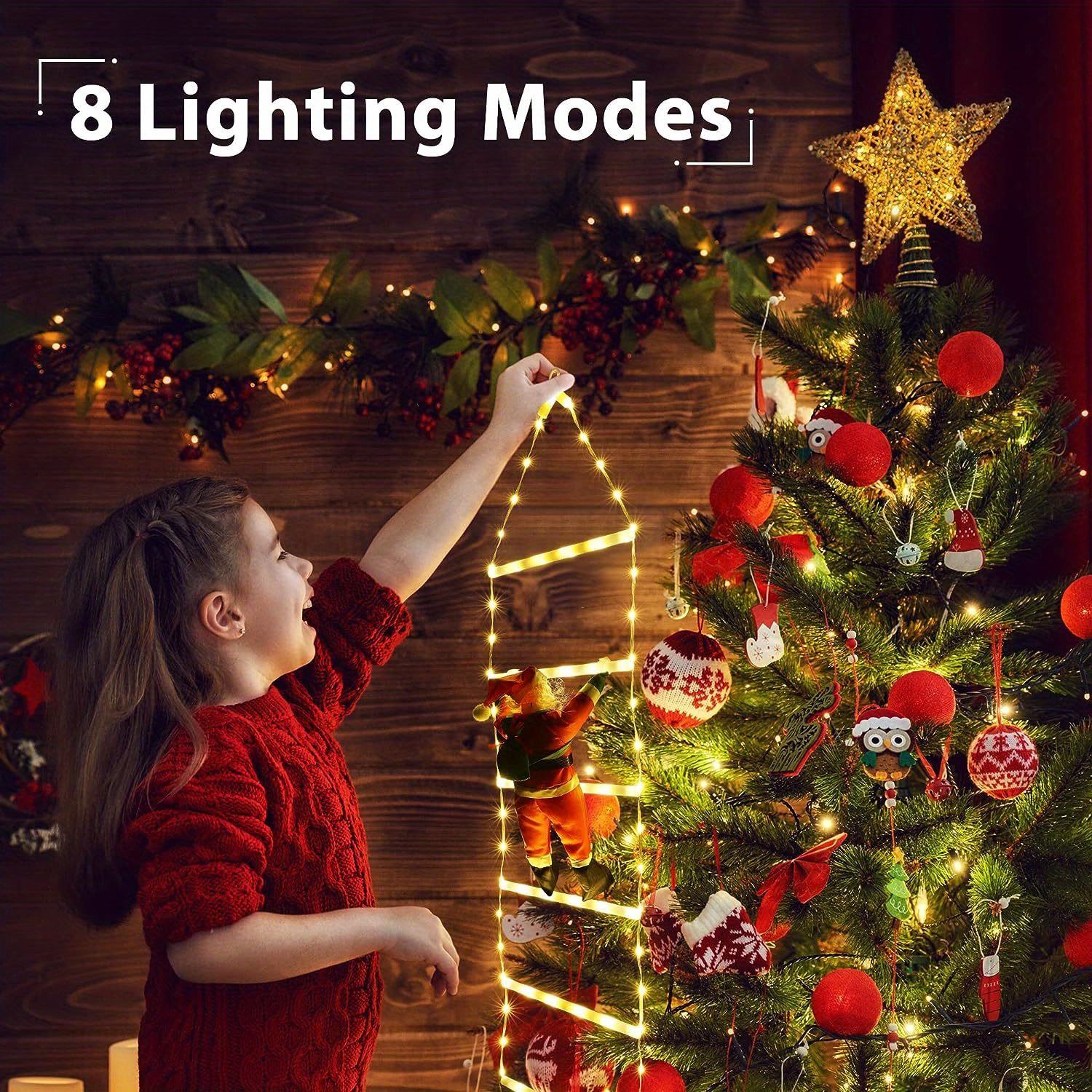 1 pack toodour led christmas lights 37in christmas decorative ladder lights with santa claus 8 lighting modes christmas decorations lights for indoor outdoor window garden home wall xmas tree new year decor details 6