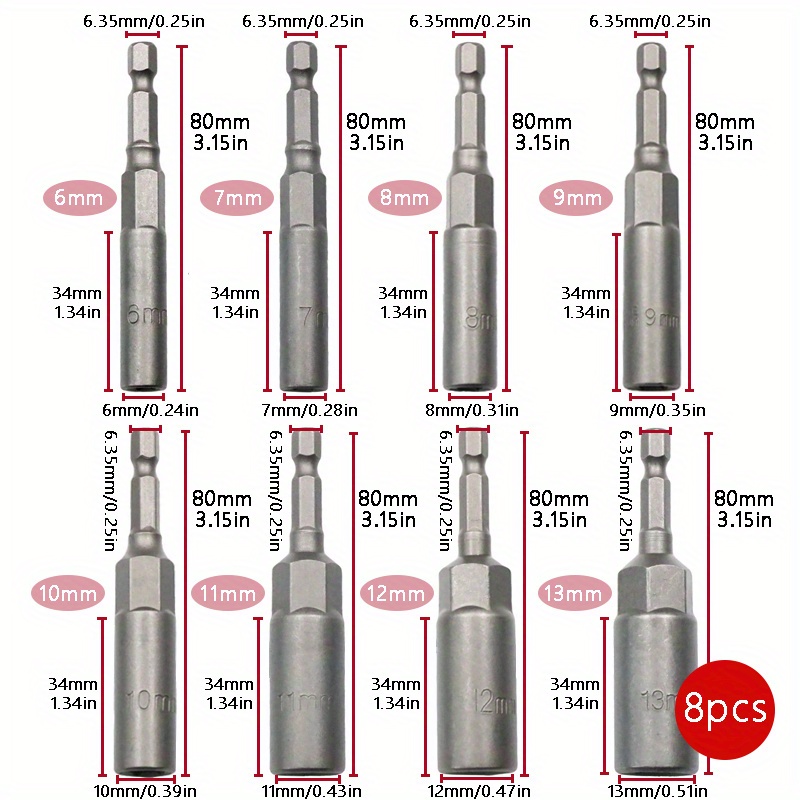 8個/10個/14個 6-19mmナットドライバーソケットセット、メートル