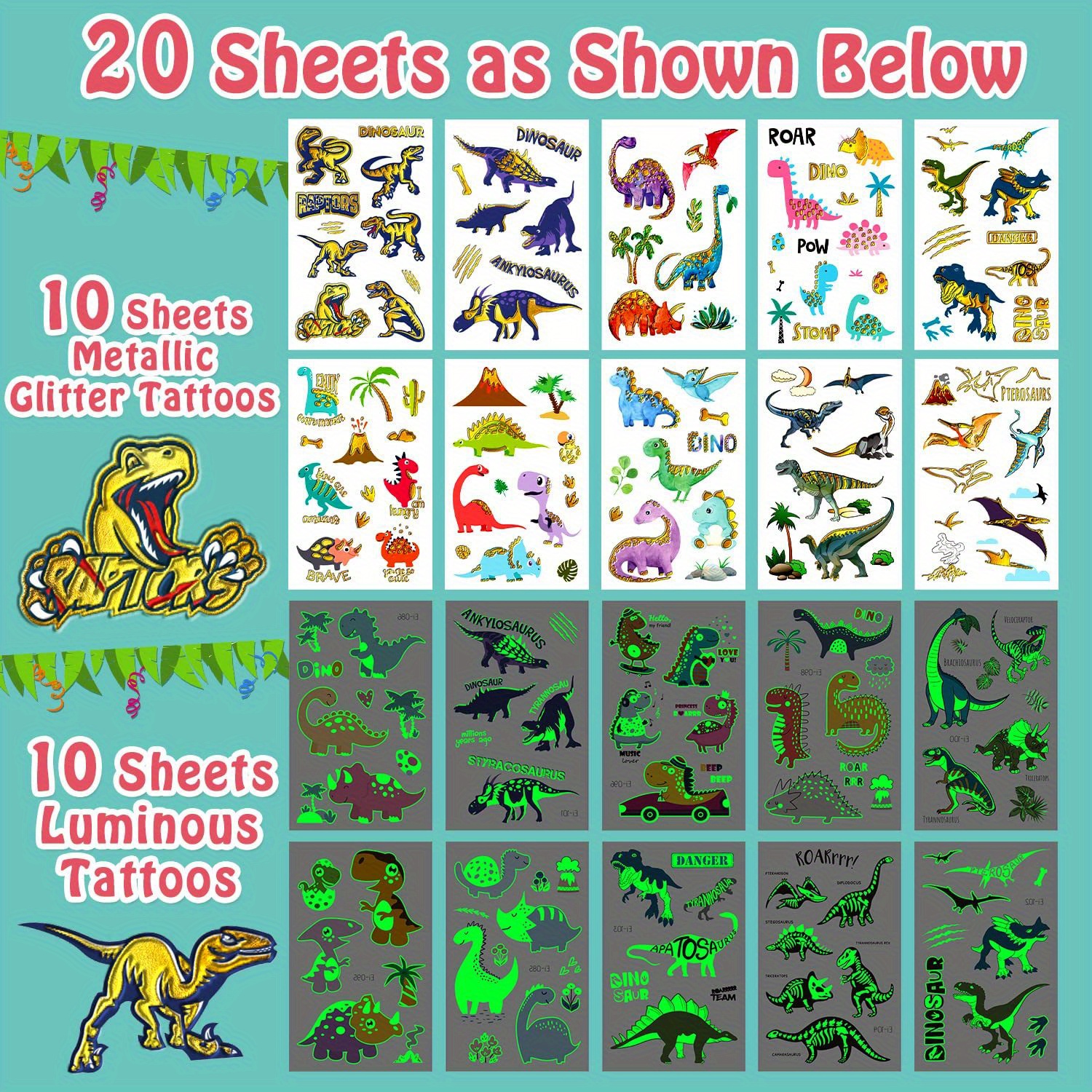 Dinosaur Temporary Tattoos for Kids, Waterproof Temporary Tattoos  Decorations Fake Tattoo Kit for Boys Birthday Party Favors Supplies Dino  Decorations Gift Reward (20 Sheets) price in UAE,  UAE