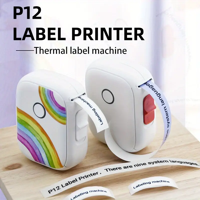 p12 mini thermal label machine for organization portable label printer with adhesive backing capable of printing continuous paper multi purpose printer for office home and kitchen details 0
